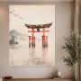 Japanische Torii am See, Leinwand und Kunstdruck