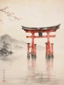 Japanische Torii am See, Leinwand und Kunstdruck