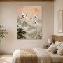 Elegantes Kranichmotiv, Wandbild oder Fine Art Print mit goldener Landschaft
