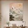 Elegantes Kranichmotiv, Wandbild oder Fine Art Print mit goldener Landschaft