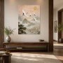 Elegantes Kranichmotiv, Wandbild oder Fine Art Print mit goldener Landschaft
