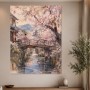 Kirschblütenbrücke am Fluss, Leinwand oder Kunstdruck mit japanischer Landschaft