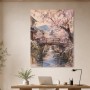 Kirschblütenbrücke am Fluss, Leinwand oder Kunstdruck mit japanischer Landschaft