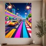 Neon-Rennszene als Poster oder Leinwand mit pixeliger Stadtkulisse