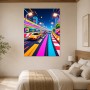 Neon-Rennszene als Poster oder Leinwand mit pixeliger Stadtkulisse
