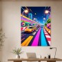 Neon-Rennszene als Poster oder Leinwand mit pixeliger Stadtkulisse
