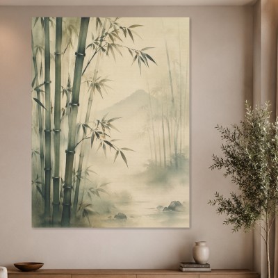 Bambus im Nebel als Wandbild oder Leinwand