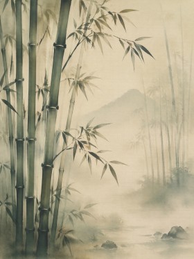 Bambus im Nebel als Wandbild oder Leinwand