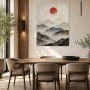 Mystische Berglandschaft mit roter Sonne, Fine Art Print oder Acrylglasbild