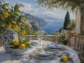 Mediterrane Küstenidylle als Wandbild oder Kunstdruck