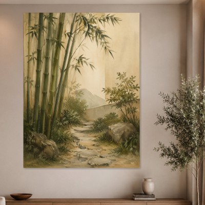 Bambuspfad im Morgenlicht, Leinwand oder Poster für ruhige Räume