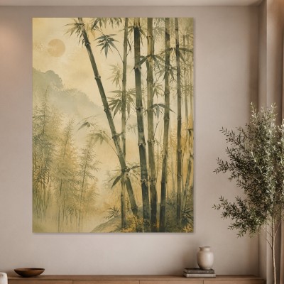 Bambuswald im Morgenlicht als Leinwand oder Kunstdruck