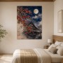Japanische Mondnacht, Kunstwerk und Kunstdruck mit Tempeldach und Ahornblättern