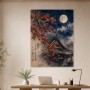 Japanische Mondnacht, Kunstwerk und Kunstdruck mit Tempeldach und Ahornblättern