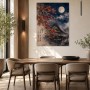 Japanische Mondnacht, Kunstwerk und Kunstdruck mit Tempeldach und Ahornblättern