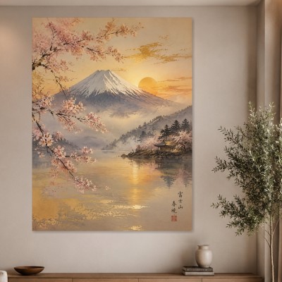 Fuji im Morgenlicht, Leinwand oder Kunstdruck mit Kirschblüten
