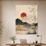 Zen Landschaft als Wandbild oder Kunstdruck mit roter Sonne