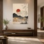 Zen Landschaft als Wandbild oder Kunstdruck mit roter Sonne