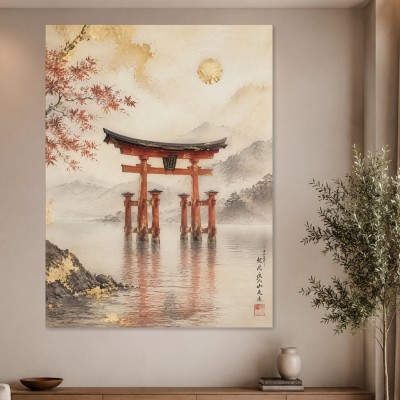 Japanisches Torii bei Nebel als Leinwand oder Fine Art Print