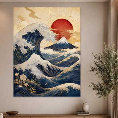 Japanische Wellen und Fuji als Fine Art Print oder Leinwand