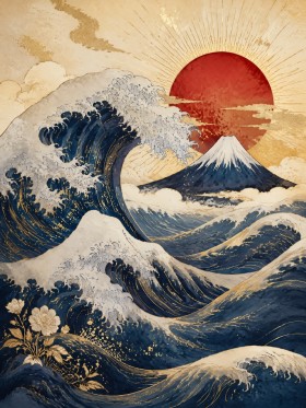 Japanische Wellen und Fuji als Fine Art Print oder Leinwand