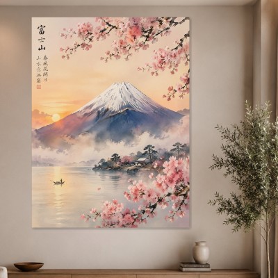 Japansche Berglandschaft mit Kirschblüten, Wandbild oder Fine Art Print