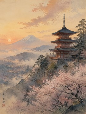 Japanisches Pagodenmotiv als Kunstwerk oder Leinwandbild
