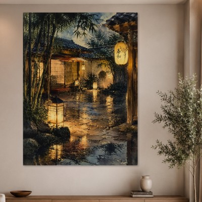 Japanischer Garten bei Nacht als Leinwandbild oder Acrylbild