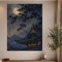 Japanische Mondnacht mit Tempel, Kunstdruck und Fine Art Print