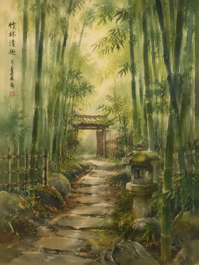 Bambusgarten im Morgenlicht, Wandbild oder Fine Art Print
