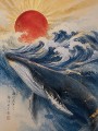 Wellenmeer und rote Sonne als Wandbild oder Fine Art Print