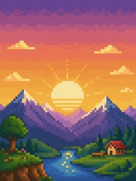 Pixel-Sonnenuntergang als Modernes Wandbild oder Kunstdruck