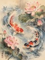 Koi im Wasserkreis, Wandbild oder Fine Art Print mit Lotusblüten