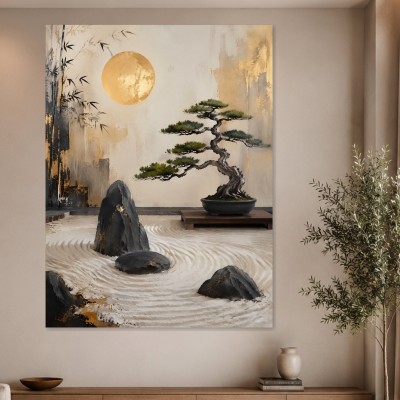 Zen Garten mit goldener Sonne, Wandbild oder Gallery Print