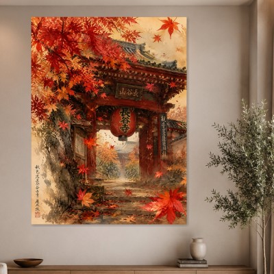 Herbstlicher Tempelpfad als Kunstdruck und Wandbild mit japanischer Ruhe
