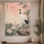 Kran und Lotus im Morgenlicht, Kunstdruck oder Wandbild