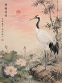 Kran und Lotus im Morgenlicht, Kunstdruck oder Wandbild