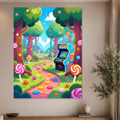 Pixelwald mit Arcade-Flair als Poster oder Wandbild