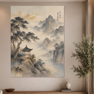 Japanische Berglandschaft als Kunstdruck und Gallery Leinwand