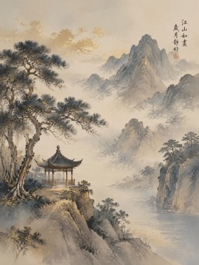 Japanische Berglandschaft als Kunstdruck und Gallery Leinwand