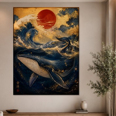 Walfisch im goldenen Meer, Wandbild oder Fine Art Print