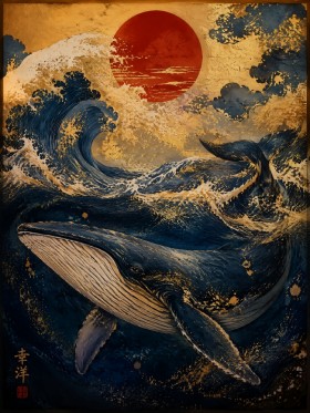 Walfisch im goldenen Meer, Wandbild oder Fine Art Print