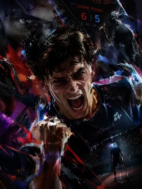 Dynamisches Tennisspieler Motiv als Poster oder Leinwand