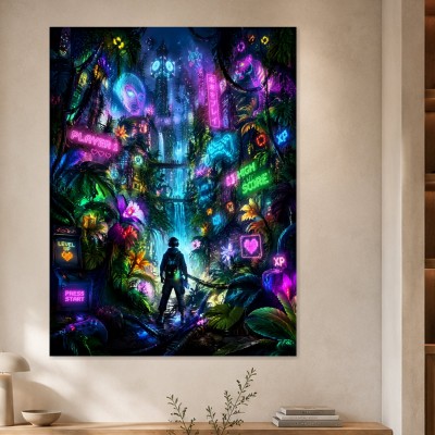 Neon-Jungle mit Player, Leinwand oder Gallery Print