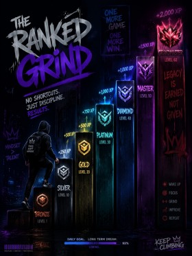 The Ranked Grind als Poster oder Leinwand für Gaming und Motivation