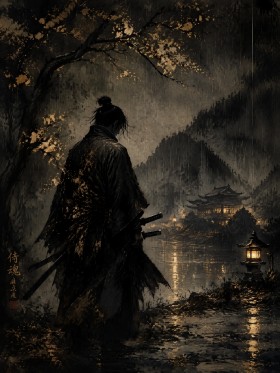 Samurai bei Nacht als Kunstdruck oder Fine Art Print