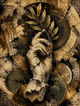 Antike Hand mit Zweig als Kunstwerk oder Fine Art Print