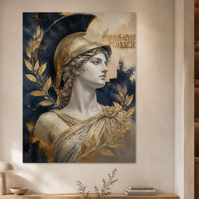 Antike Göttin in Gold und Blau, Kunstwerk oder Leinwandbild