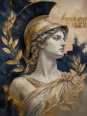 Antike Göttin in Gold und Blau, Kunstwerk oder Leinwandbild