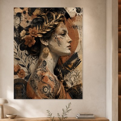 Portrait einer Frau als Acrylbild oder Kunstdruck mit botanischen Akzenten